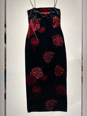 NWT VINTAGE 90s-Y2K Arianna Rachel Kaye Black Velvet Floral Dress Goth Formal